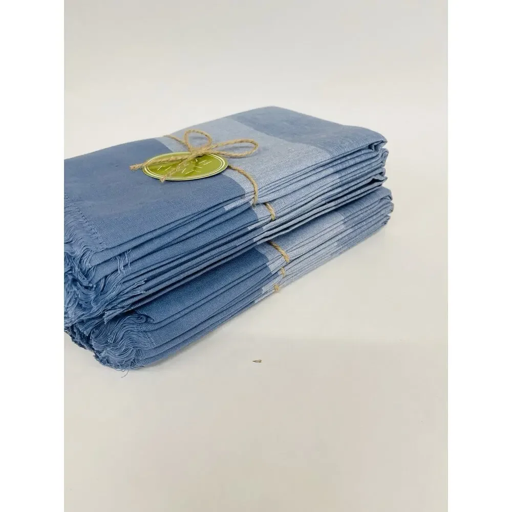 Natural Cloth 18x18” Table‎ Napkin With Fringes Modern Style 12-pack Blue